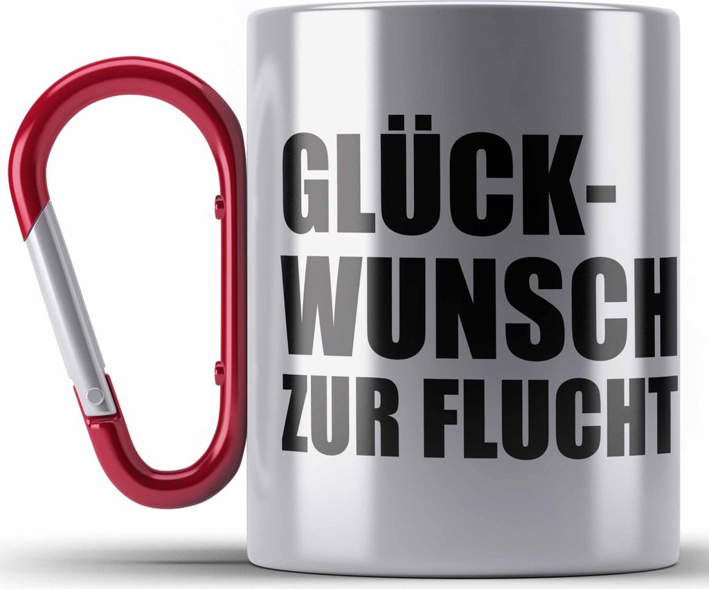 Trendation - Jobwechsel Edelstahl Tasse Karabiner Geschenk Kollegin Kollege Lustig Abschiedsgeschenk Sprüche Glückwunsch Zur Flucht Karabiner Ede...
