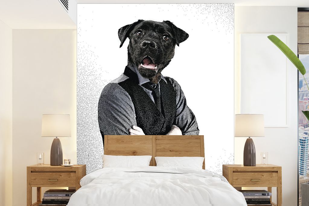 MuchoWow Fototapete für Wohnzimmer oder Schlafzimmer Wandtapete Vinyl Motivtapete Porträt - Mensch - Hund - 205x280 cm - Wandbild