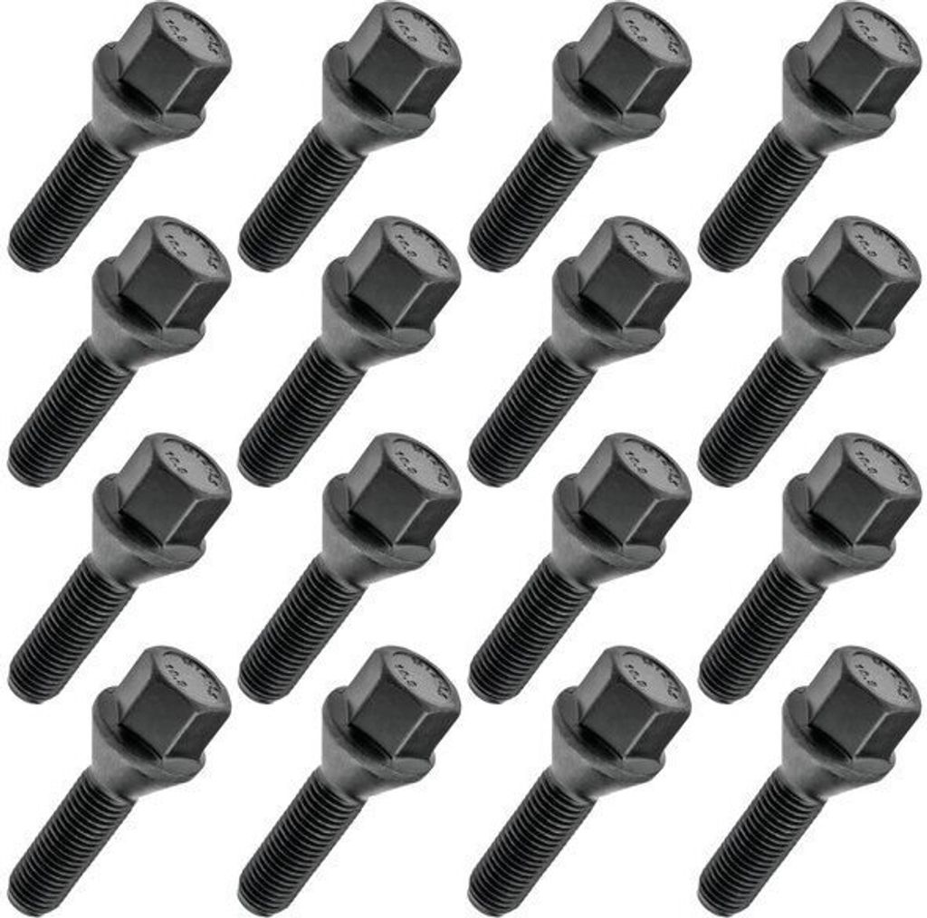 16x Radschraube, M12x1.50, Gewindelänge: 35mm, Kegelbund, SW17, Schwarz