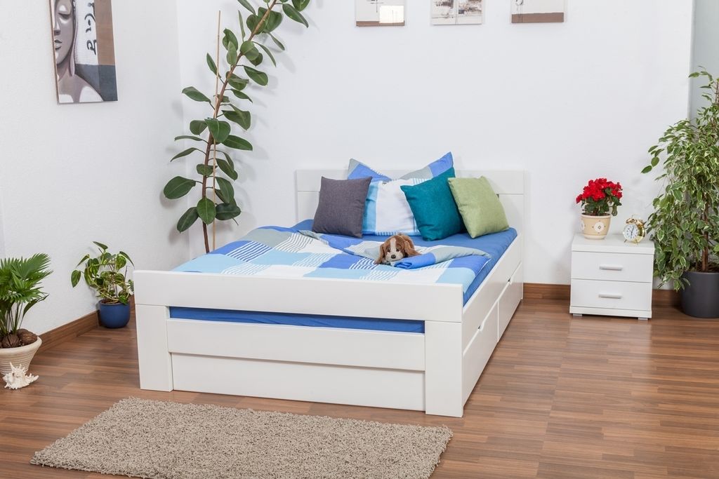Buche Schubladenbett Bettgestell 140 x 200 cm Weiß
