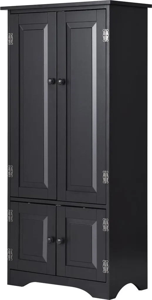 Armoire haute noire en bois 123 cm - Rangement stable et gain de place