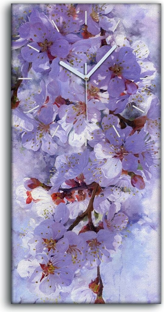 Leinwand Wanduhr Wandkunst Uhr Geräuschlos Kunstdruck 30x60 Malerei Zweig Blumen - weiße Hände
