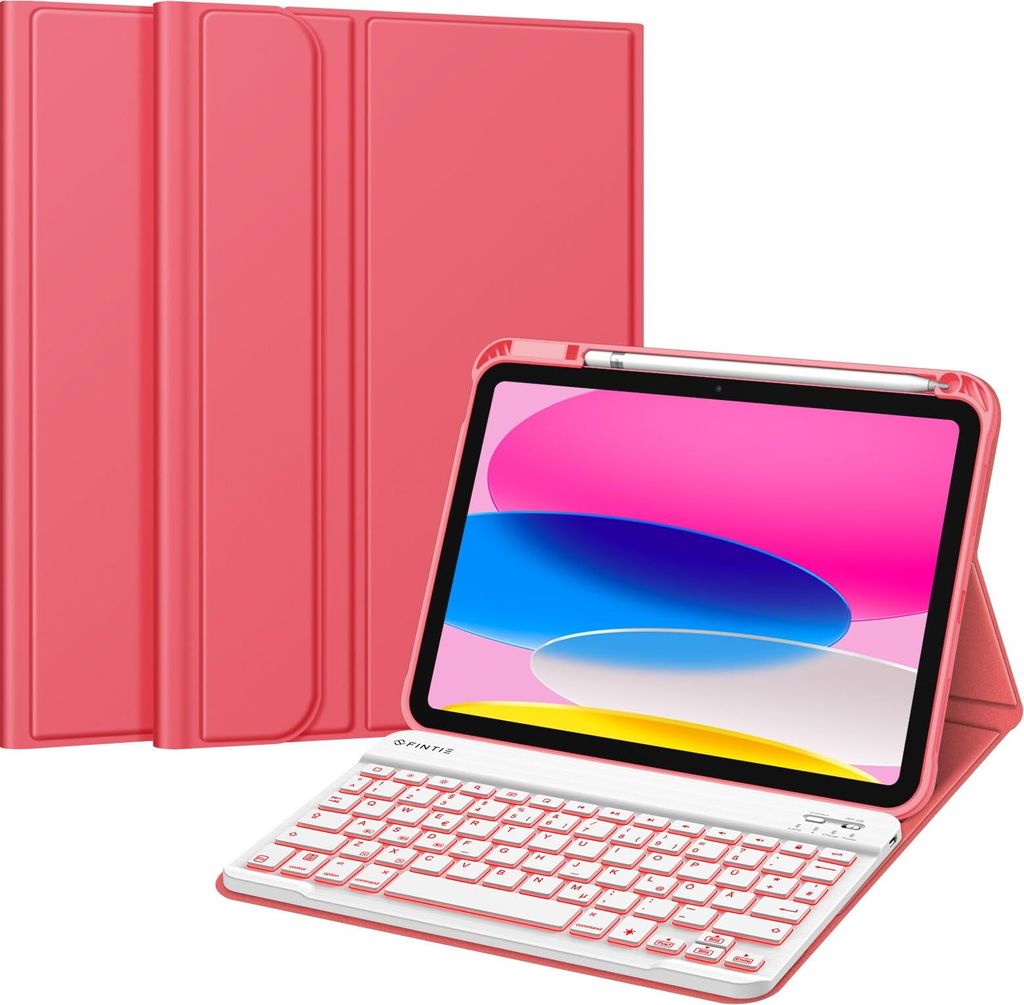 Fintie Hülle mit Tastatur für iPad 11 Generation 2025 11 Zoll, iPad 10 Generation 2022 10.9 Zoll, 7-farbig Beleuchteter Magnetischer Abnehmbarer ...