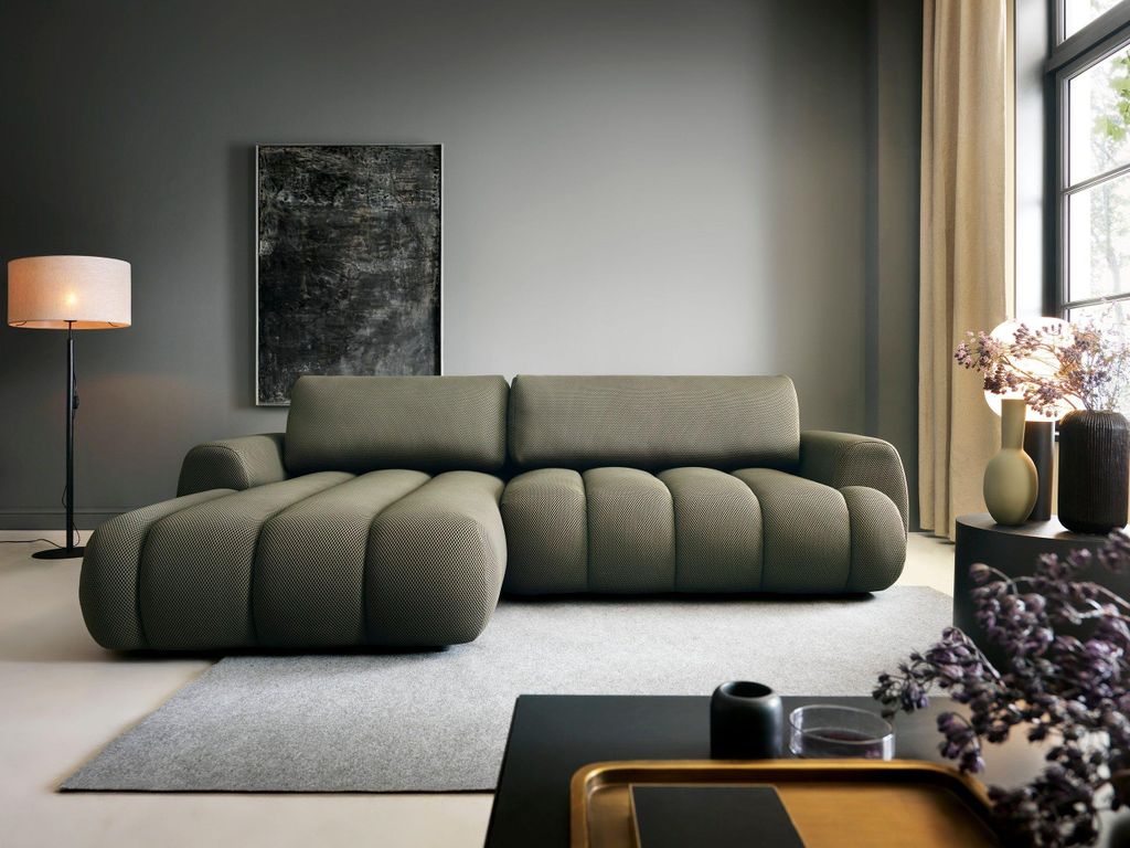 Masseno Ecksofa SITO mit Schlaffunktion L-Form, Sofa mit Bettkasten, Wohnzimmersofa, Couch, Soffa, Bettsofa, Couchgarnitur- Grün, SONIC 77
