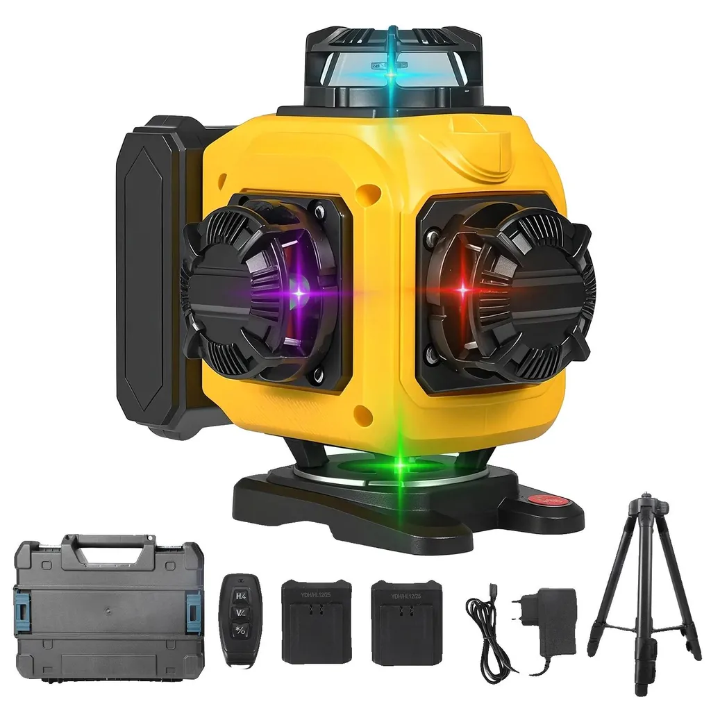Niveau laser rotatif 4D avec trépied et 16 lignes vertes autonivelantes