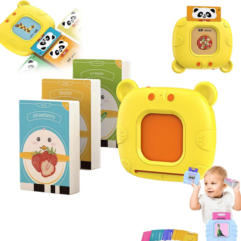 Kartenleser zum Englischlernen, Vorschul Lernmaschine, Smart English Speaker For Kids Educational, Kinderspielzeug für den Anfang, 112 Karten, gelb