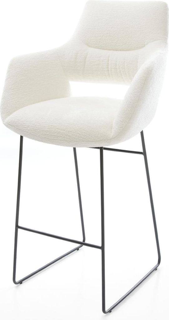 DELIFE Barstuhl Yago-Flex Bouclé Soft Beige Kufengestell Metall Schwarz Taschenfederkern