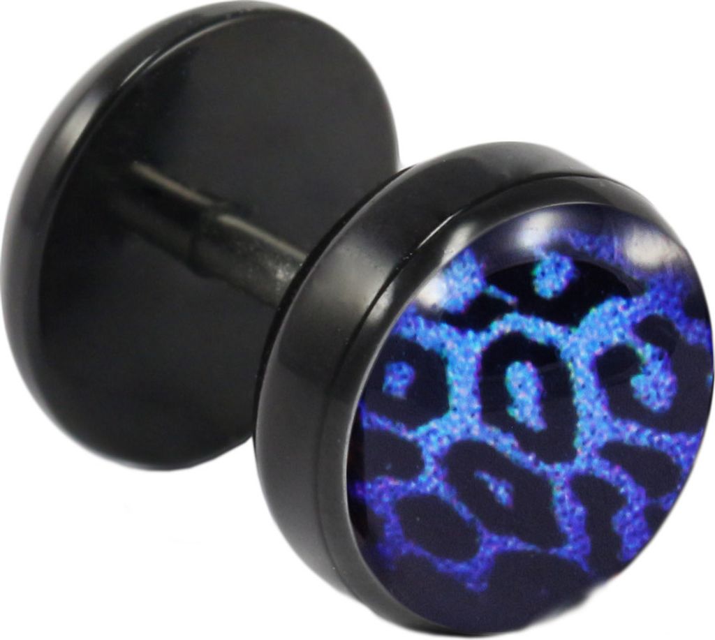 Fake Plug Ohrstecker mit Leopard-Motiv blau