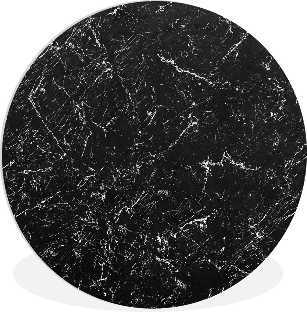 MuchoWow Rundes Wandbild - Runde Bilder Marmor - Stein - Schwarz - Weiß Ø 90 cm Kreis Wanddekoration Kunststoff - Wandkreis - Wandschmuck - Wan...