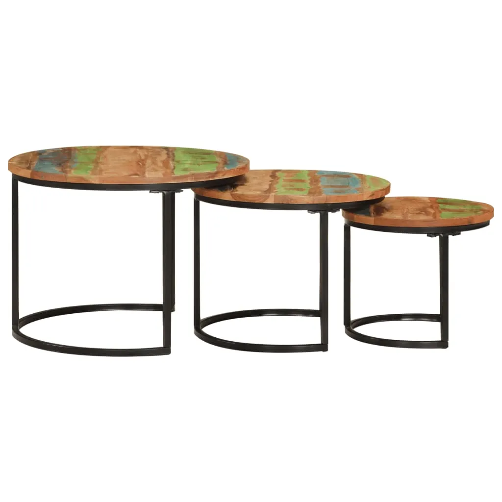 Table Basse Robuste en Bois Recyclé 3 pcs - Solution Salon Durable - 4