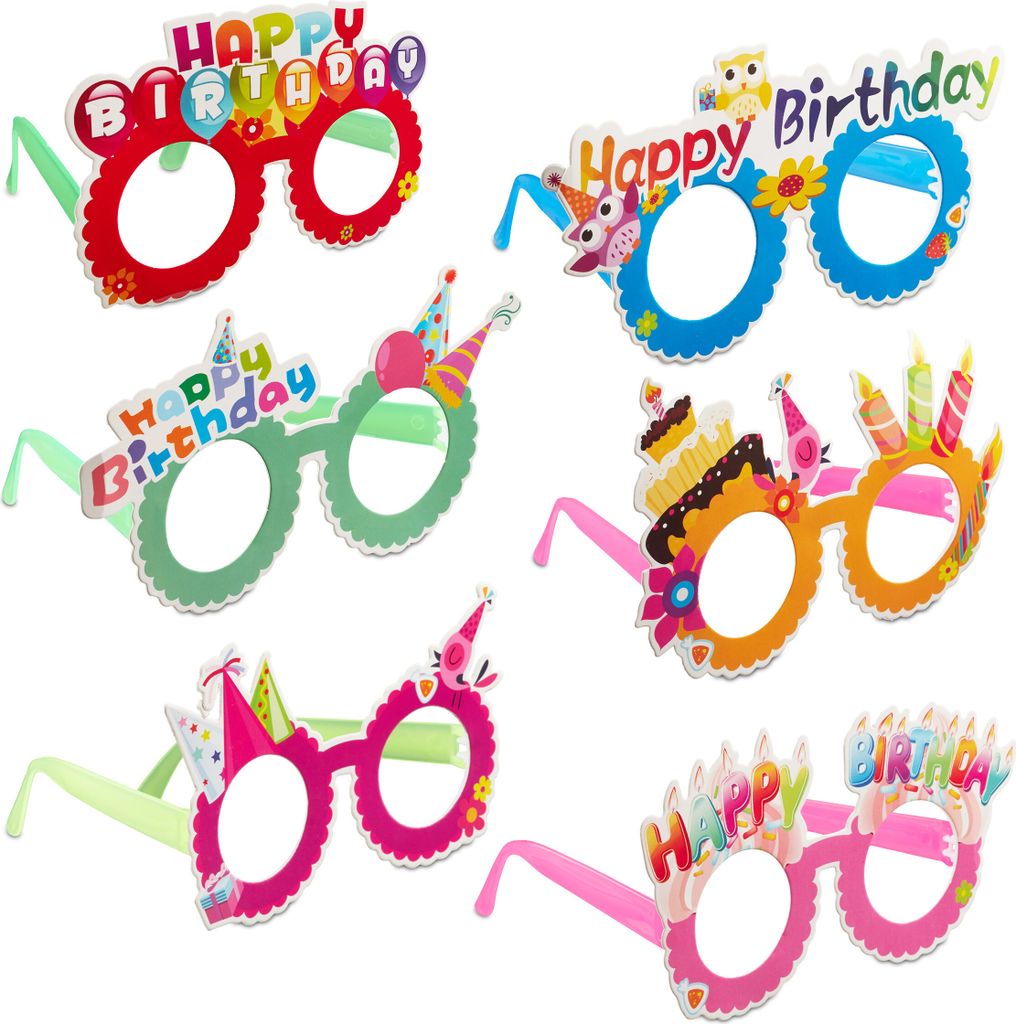 Lunettes de fête Relaxdays « Happy Birthday », lot de 6, Image du produit 