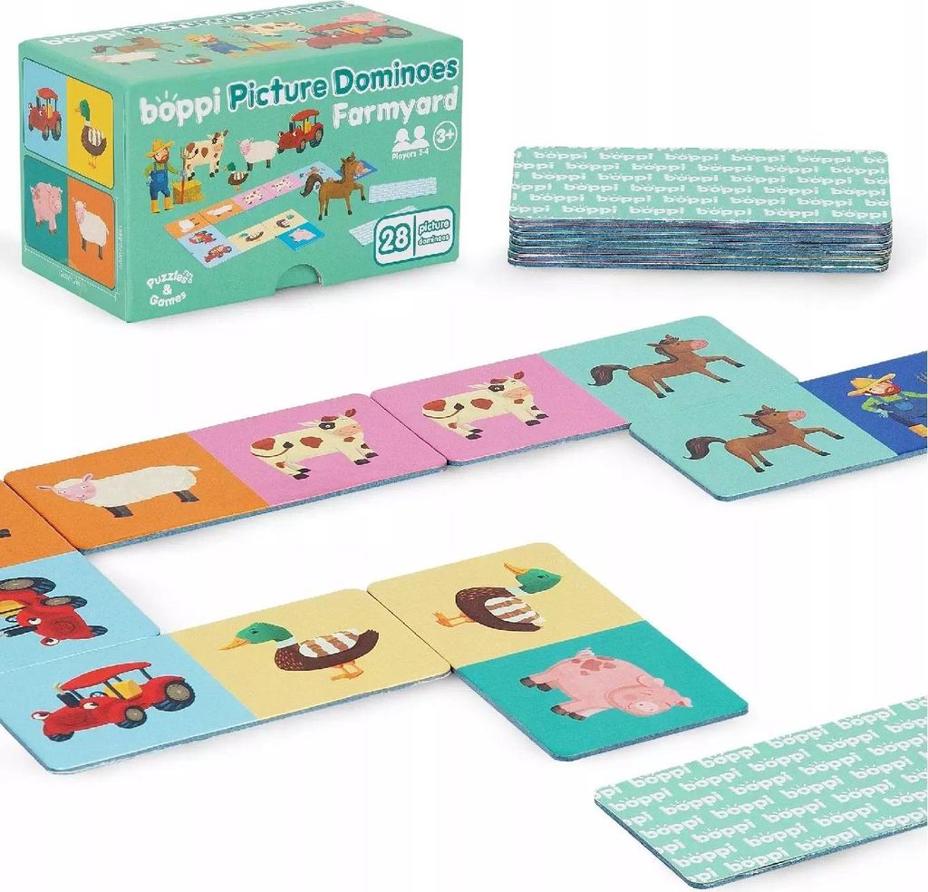 boppi Domino-Set, Bilderspiel für Kleinkinder – Buntes Domino Spiel mit Bauernhof Tiere Motiven, Pädagogisches Spielzeug Domino für Kinder
