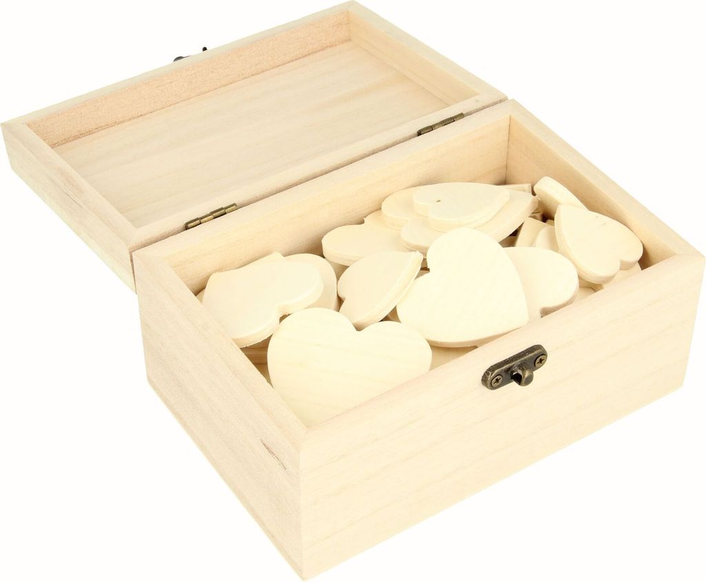 Geschenkset mit 53 Herzen aus Naturholz zur Dekoration, Hochzeitsgästebuch