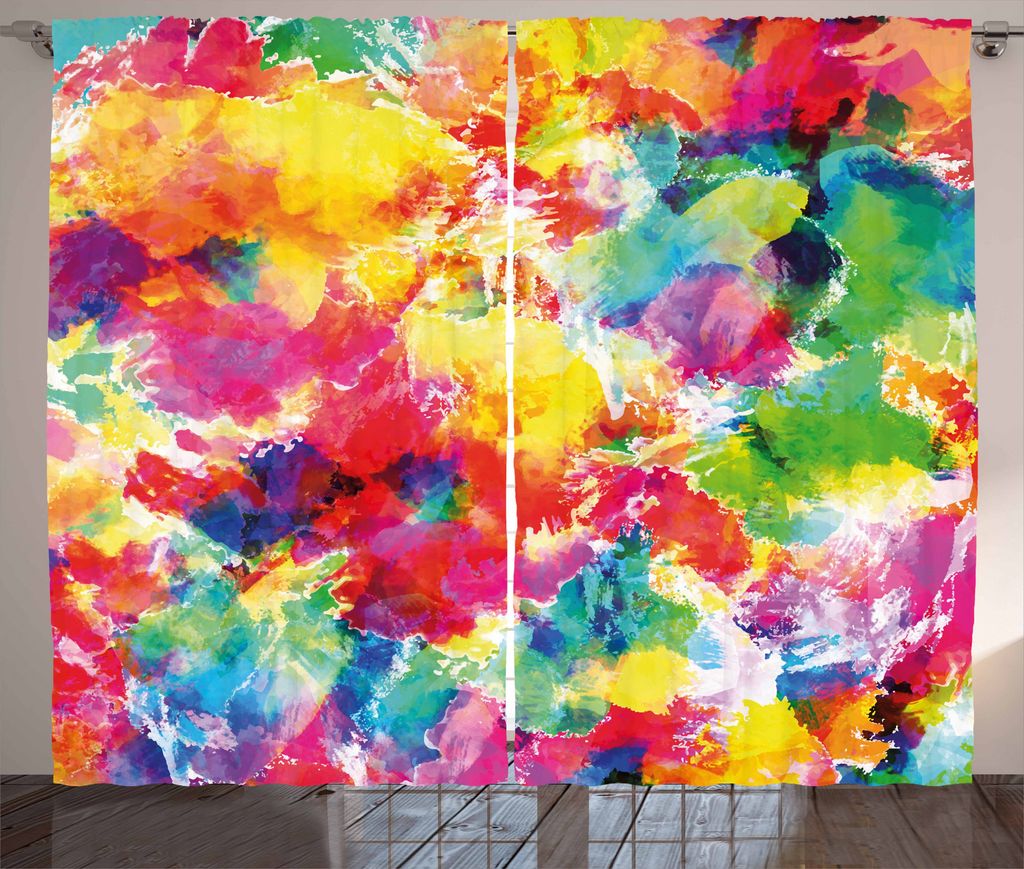 ABAKUHAUS Pastell Rustikaler Gardine, Vivid Messy Aquarellen, Schlafzimmer Kräuselband Vorhang mit Schlaufen und Haken, 280 x 175 cm, Mehrfarbig