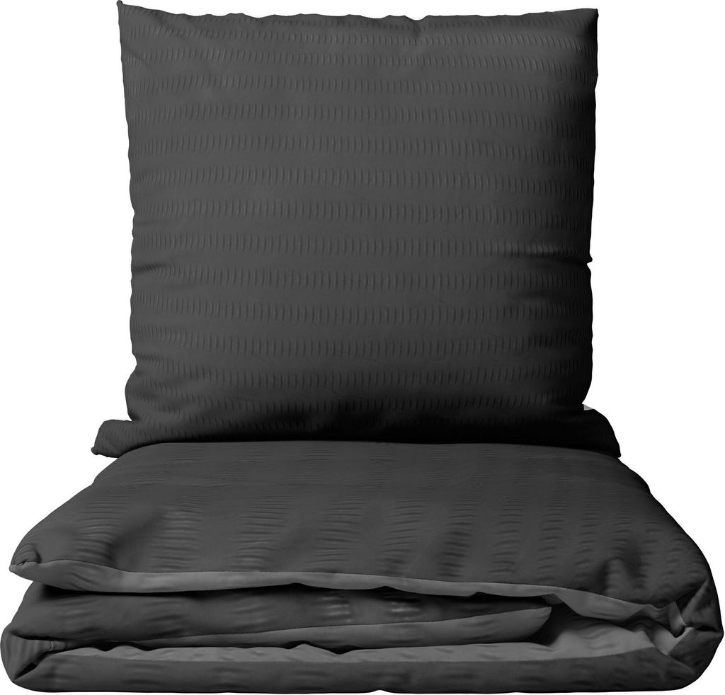 Mikrofaser Seersucker Bettwäsche Set 240x220 cm und Kissen 80x80 cm in Grau Anthrazit Unifarben Design mit Reißverschluss