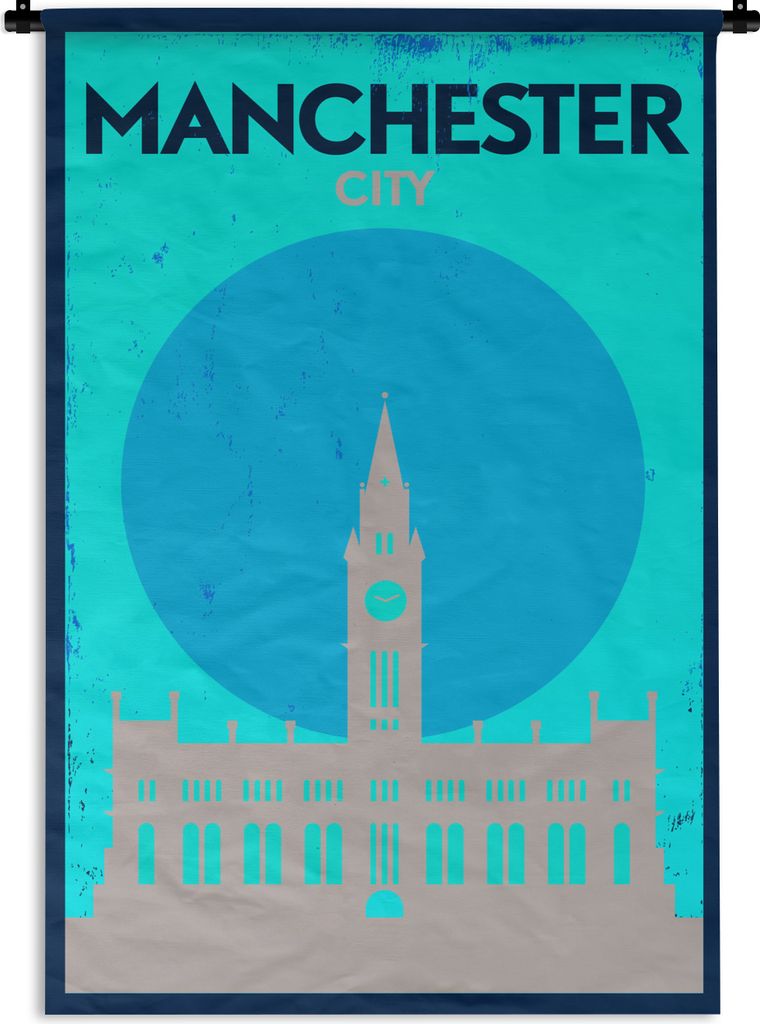 MuchoWow Wandteppich Wandbehang Manchester - England - Vintage - Zitate - Stadt Manchester 60x90 cm Tapisserie Dekoration Wandtuch - Foto-Teppich...