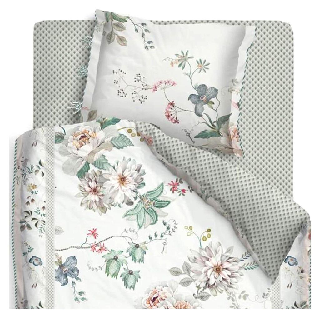 Bettwäsche Tokyo Bouquet Weiß Blumenmuster Gepunktet Perkal Wendeoptik, Größe: Zusatzkissenbezug 80x80 cm