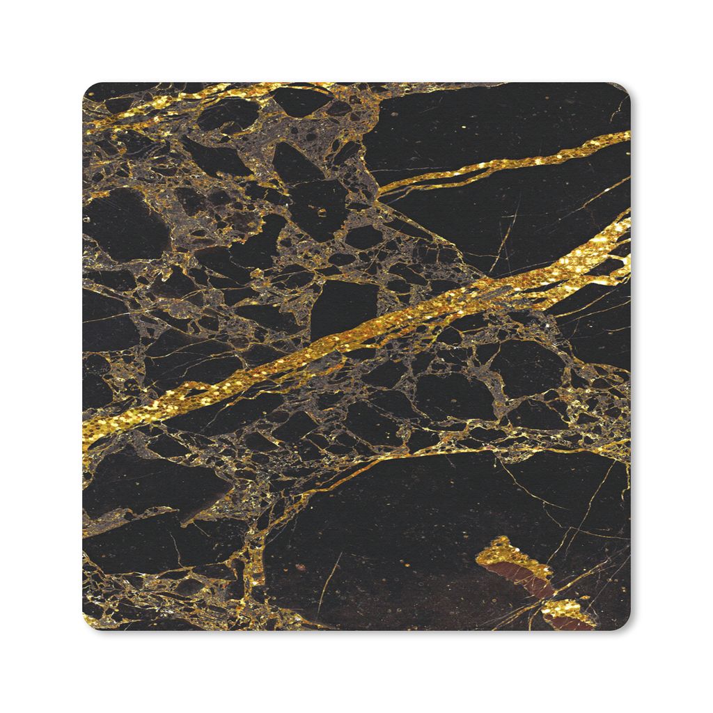 MuchoWow Mauspad Mousepad Marmor - Gold - Schwarz - Glitter 30x30 cm - Mousepads - Maus Mat - Pad - Mausunterlage - Gaming