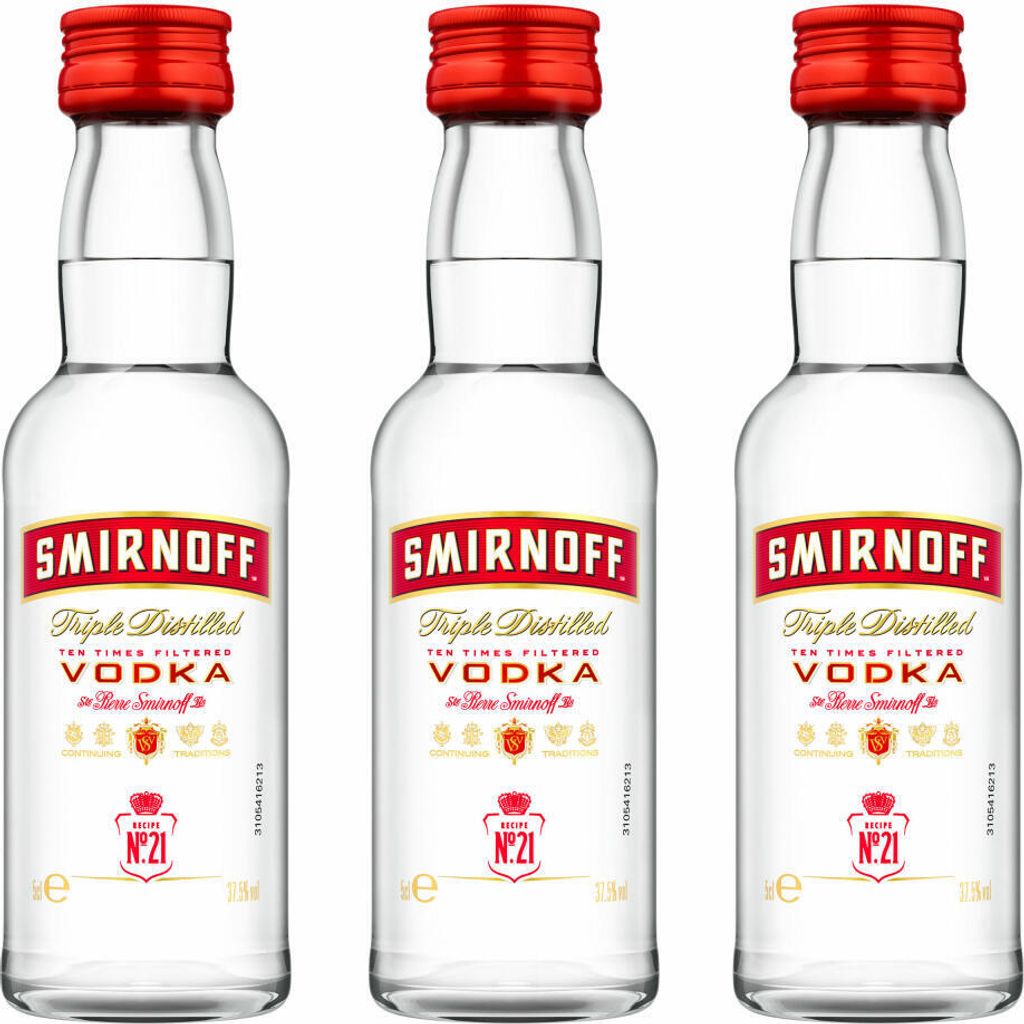 Smirnoff Red No. 21 Premium Vodka Triple Destilled, 3er, Wodka, Alkohol, Alkoholgetränk, Flasche, Miniatur, PET, 40 %, 50 ml, 724617
