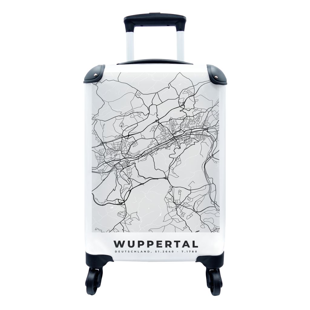 MuchoWow Koffer Handgepäck Trolley Rollkoffer Kleine Reisekoffer mit 4 Rollen - Deutschland - Karte - Wuppertal - Stadtplan - Cabin Size < 55x40...
