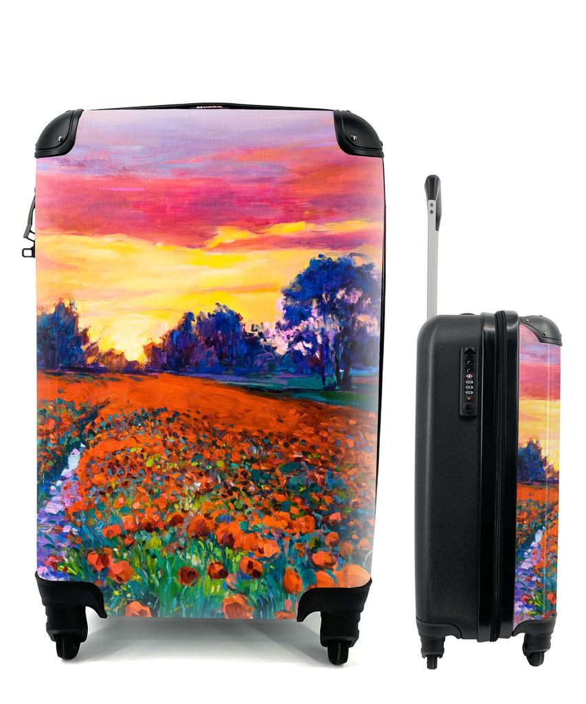MuchoWow Koffer Handgepäck Trolley Rollkoffer Kleine Reisekoffer mit 4 Rollen - Malerei - Natur - Blumen - Ölfarbe - Cabin Size < 55x40x23 cm &...