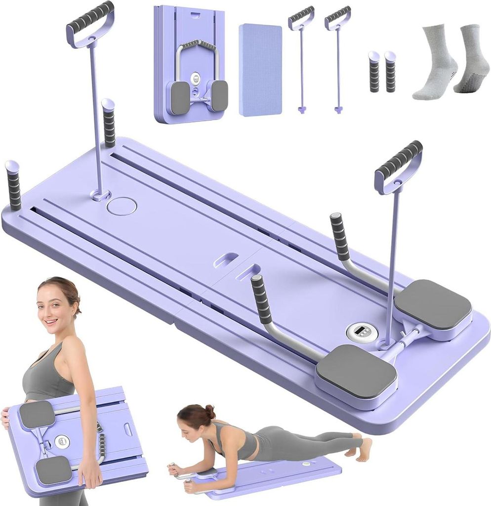 Pilates-Board – Pilates-Reformer-Set, Pilates klappbar, mit Timer, faltbares Mehrzweck-Pilates-Reformer-Board für Core- & Bauchmuskeltraining