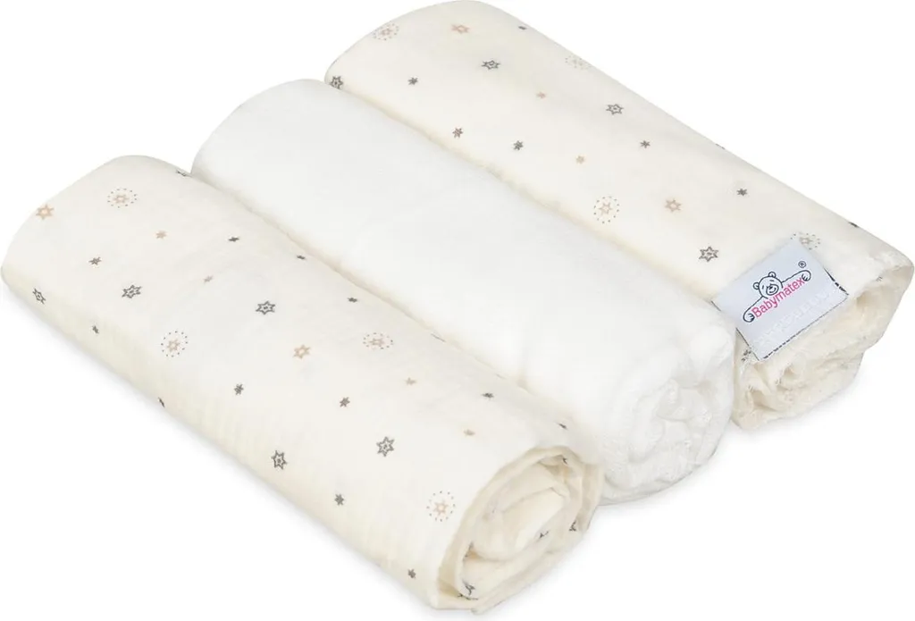 Lange Mousseline 70x80 cm Blanc Étoiles : Pack de 3 Doux et Absorbants