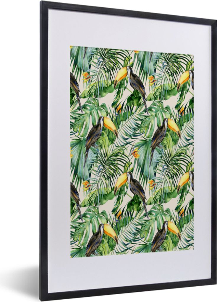 MuchoWow MuchoWow Gerahmtes Poster Blumen - Vogel - Tukan 40x60 cm - Poster mit zchwarzem Bilderrahmen - Poster in Rahmen