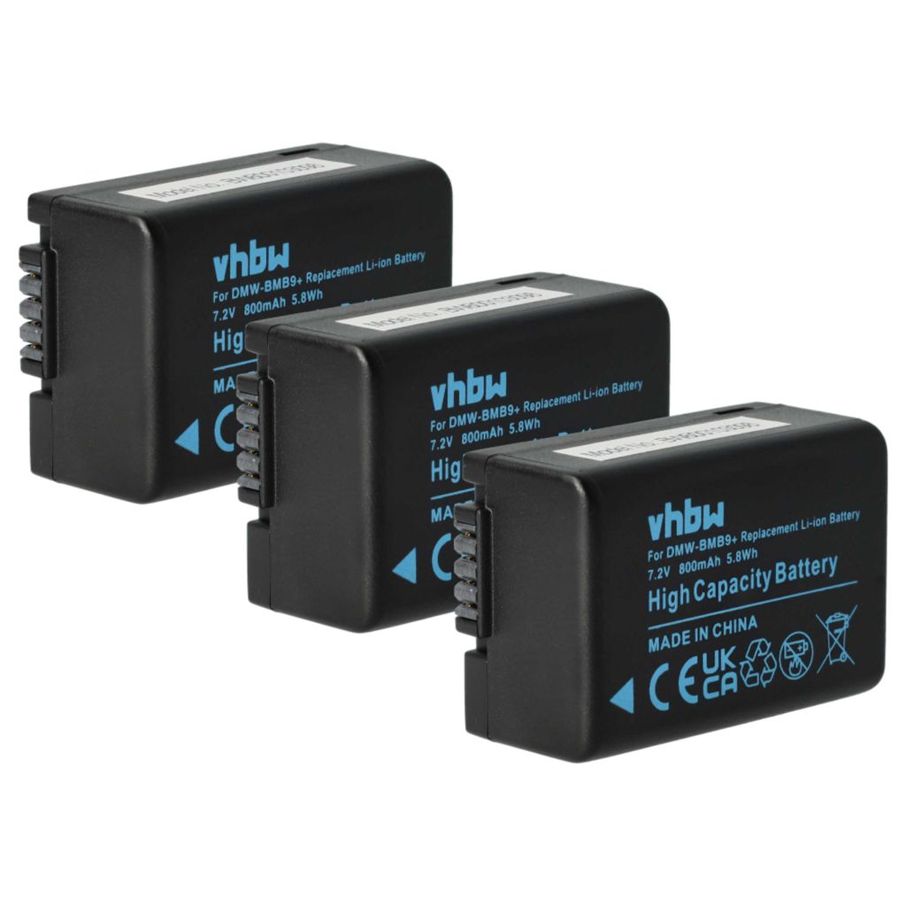 vhbw 3x Akku kompatibel mit Panasonic Lumix DC-FZ83, DC-FZ82, DMC-FZ150, DMC-FZ100, DMC-FZ45, DMC-FZ40 Kamera (800 mAh, 7,2 V, Li-Ion), Infochip