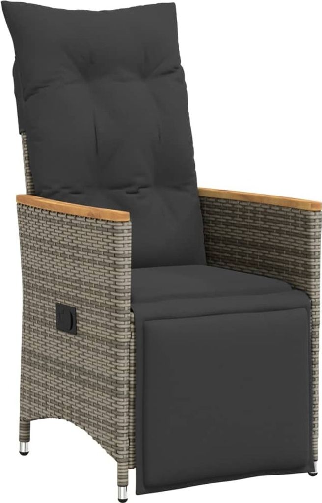Gartensessel Verstellbar mit Kissen Grau Poly Rattan