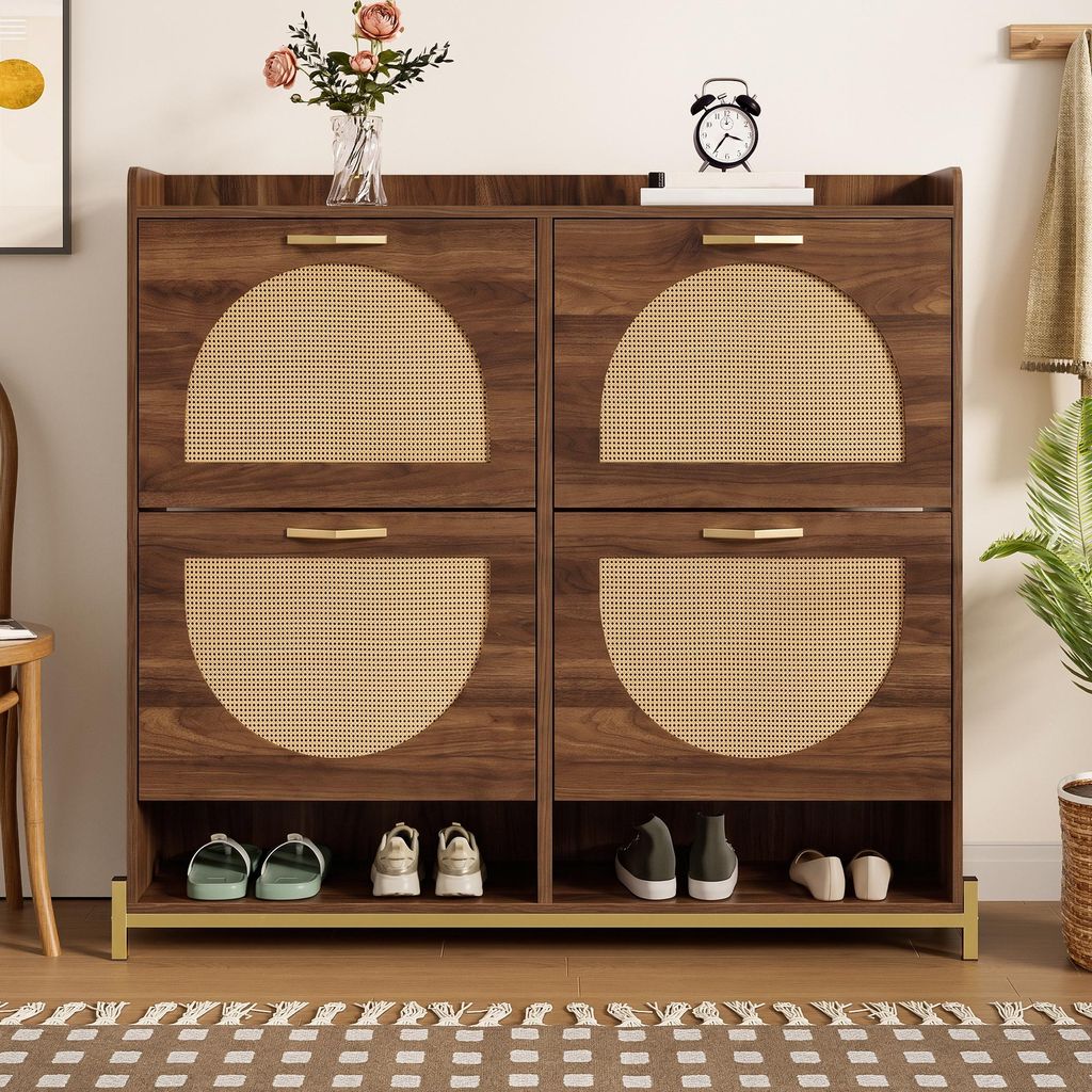 Merax eleganter Schuhschrank aus Holz mit Rattantüren und 4 Produktbild 