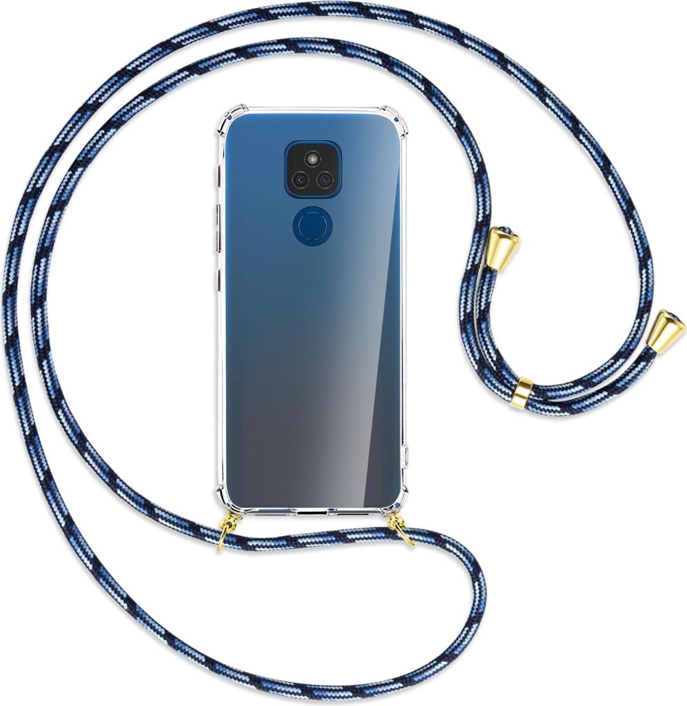 Handykette Backcover-Schutzhülle mit Band (Metall goldfarben) für Motorola Moto E7 Plus - camouflage