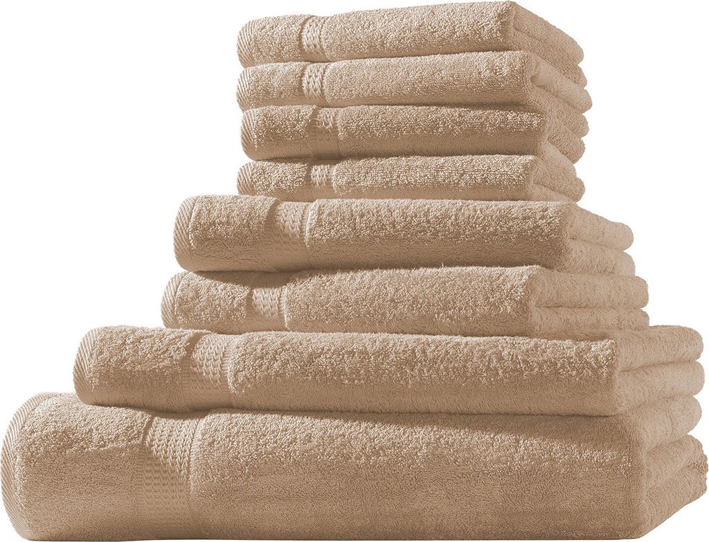 XL-Set 8tlg Frotteetücher Elegance 100% Baumwolle 500 gsm Gästetücher Handtücher Duschtücher Badetücher beige