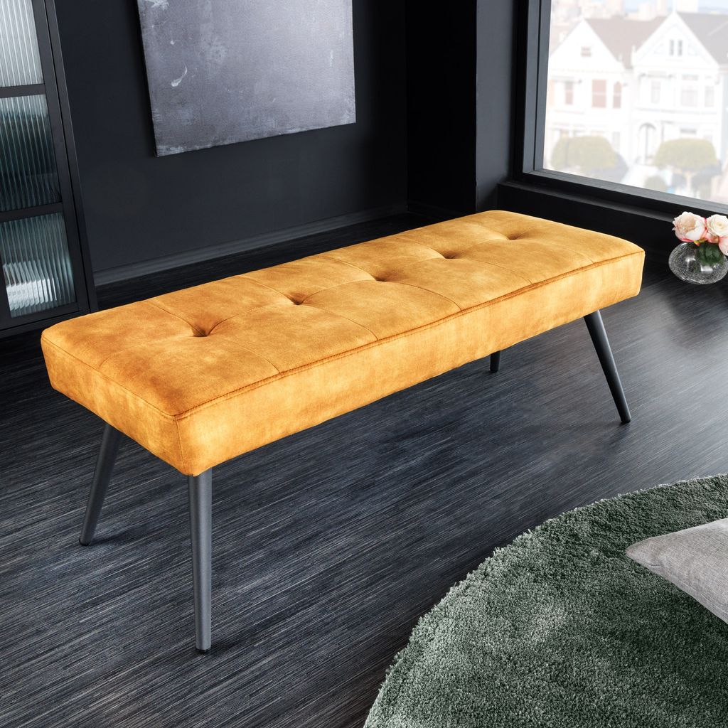 riess-ambiente Design Sitzbank BOUTIQUE 100cm senfgelb Samt schwarze Metallbeine Polsterbank Bank
