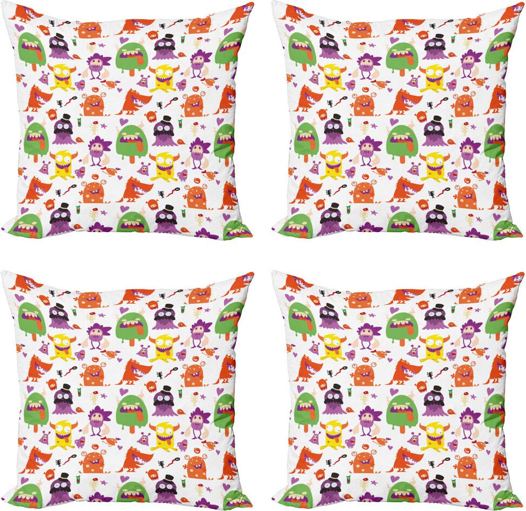 ABAKUHAUS Außerirdischer Kissenbezug Set (4 Stück), Monster Tier-lustige Karikatur, Moderner Doppelseitiger Digitaldruck, 40 cm x 40 cm, Burnt Or...