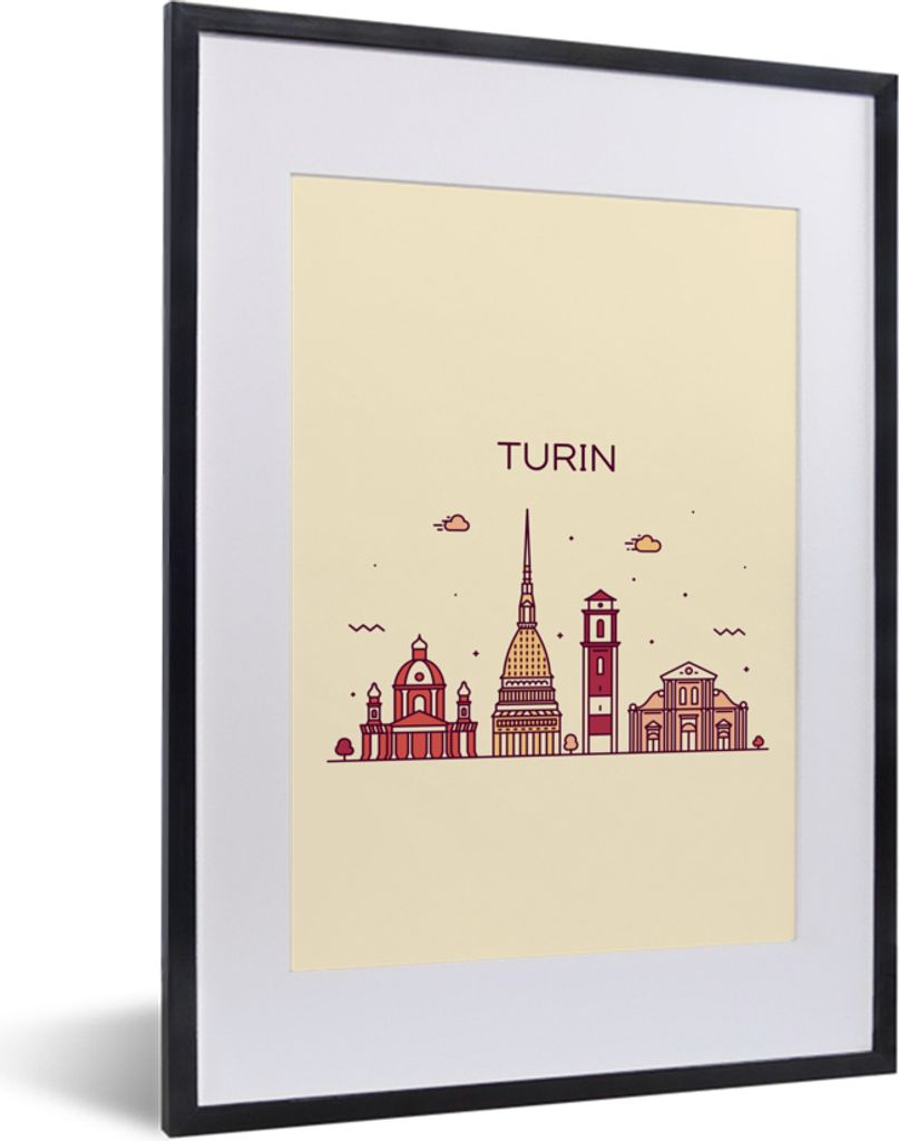MuchoWow MuchoWow Gerahmtes Poster Turin - Italien - Skyline 30x40 cm - Poster mit zchwarzem Bilderrahmen - Wandposter Schlafzimmer