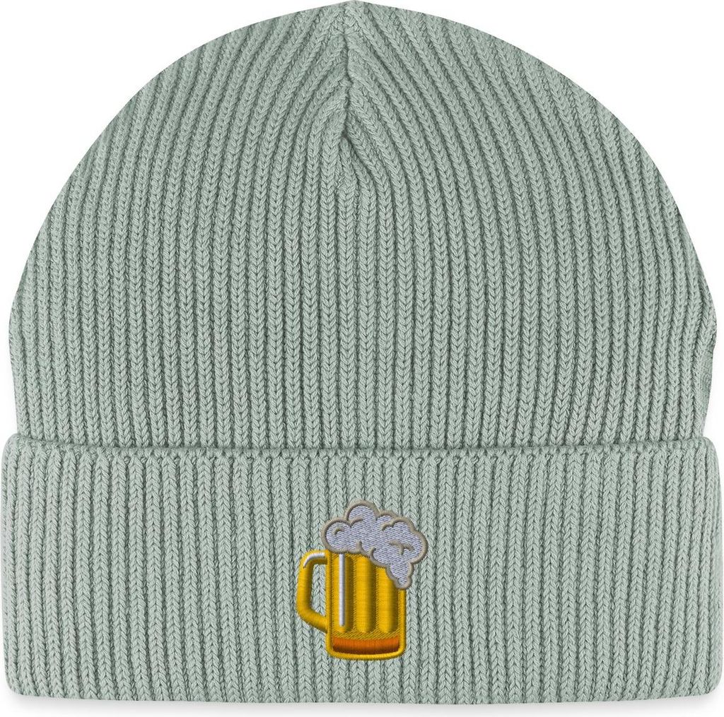 Spreadshirt Bier Stickerei Fisherman Beanie Bio Mütze, One size, Helles Graugrün
