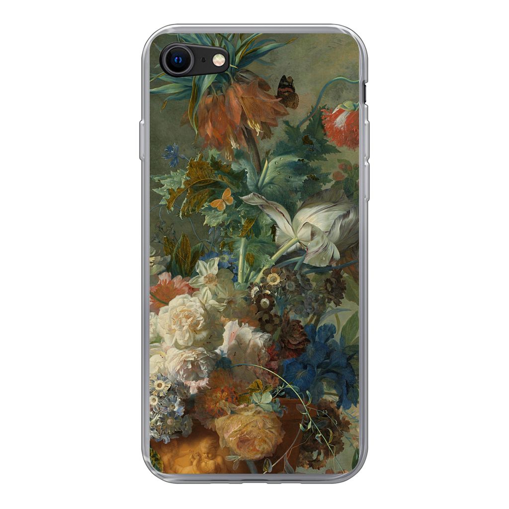 MuchoWow Handyhülle Schutzhülle Hülle für iPhone SE 2022 Stilleben mit Blumen - Gemälde von Jan van Huysum Silikon Softcase Handy Hülle - S...