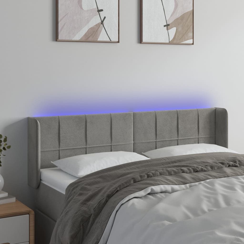 vidaXL LED Kopfteil Hellgrau 147x16x78/88 cm Samt - LED Kopfteil - LED Kopfteile - Kopfteil - Bett-Kopfteil