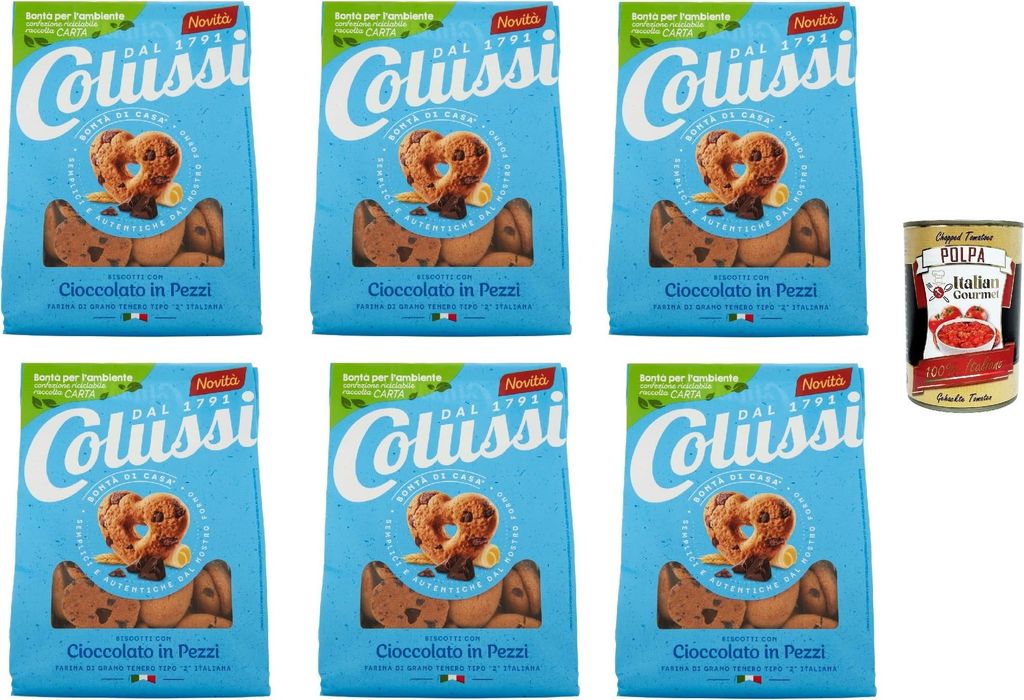 Colussi Biscotti con Cioccolato in Pezzi , Kekse mit Schokolade in Stücken, Biscuits 6x 500 g + Italian Gourmet polpa 400g