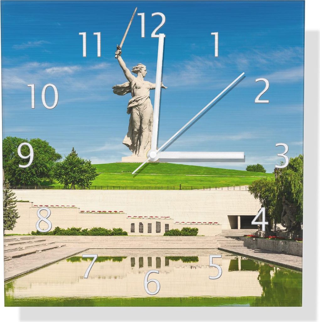 Wallario Design Wanduhr Monument der Entschlossenheit aus Aluverbund, Größe 30 x 30 cm