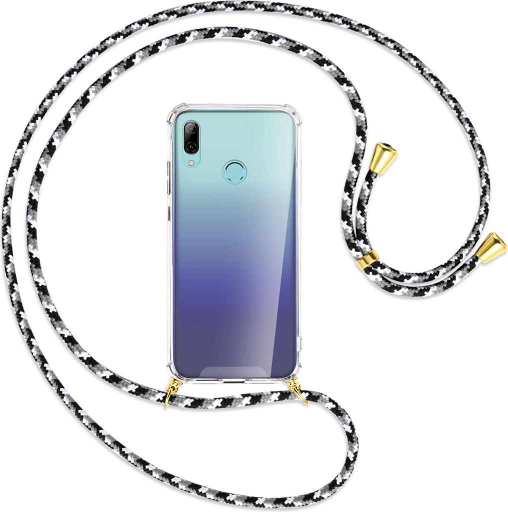 Handykette Backcover-Schutzhülle mit Band (Metall goldfarben) für Huawei P Smart 2019 / Honor 10 Lite - schwarz/grau/weiß