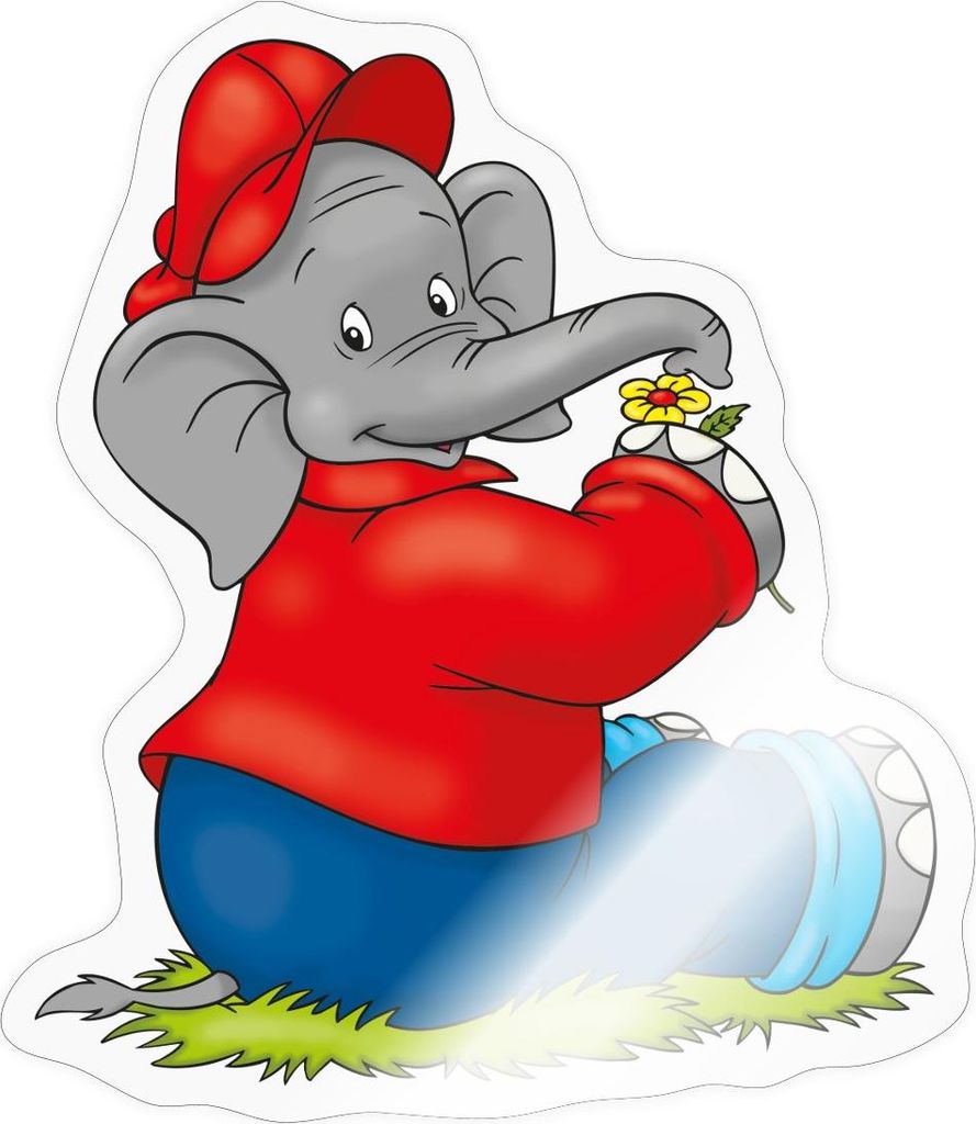 Spreadshirt Benjamin Blümchen Sitzend Auf Wiese Sticker Aufkleber, 10 x 10 cm, Transparent glänzend