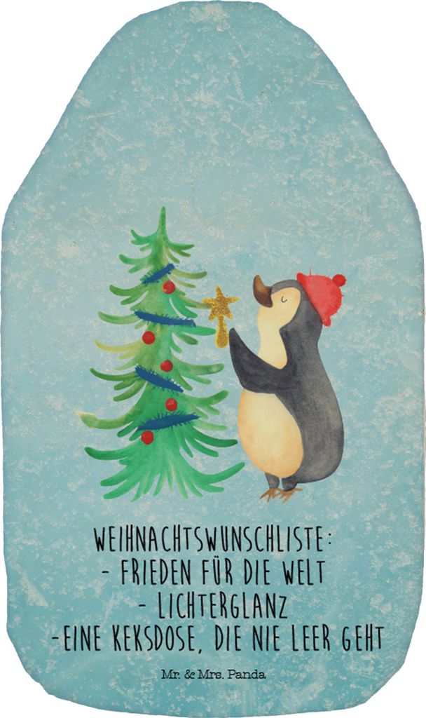 Mr. & Mrs. Panda Wärmekissen Pinguin Weihnachtsbaum - Eisblau - Geschenk, Winter, Wärmflasche, Weihnachten, gummi, naturkautschuk, mit Bezug, Pl...