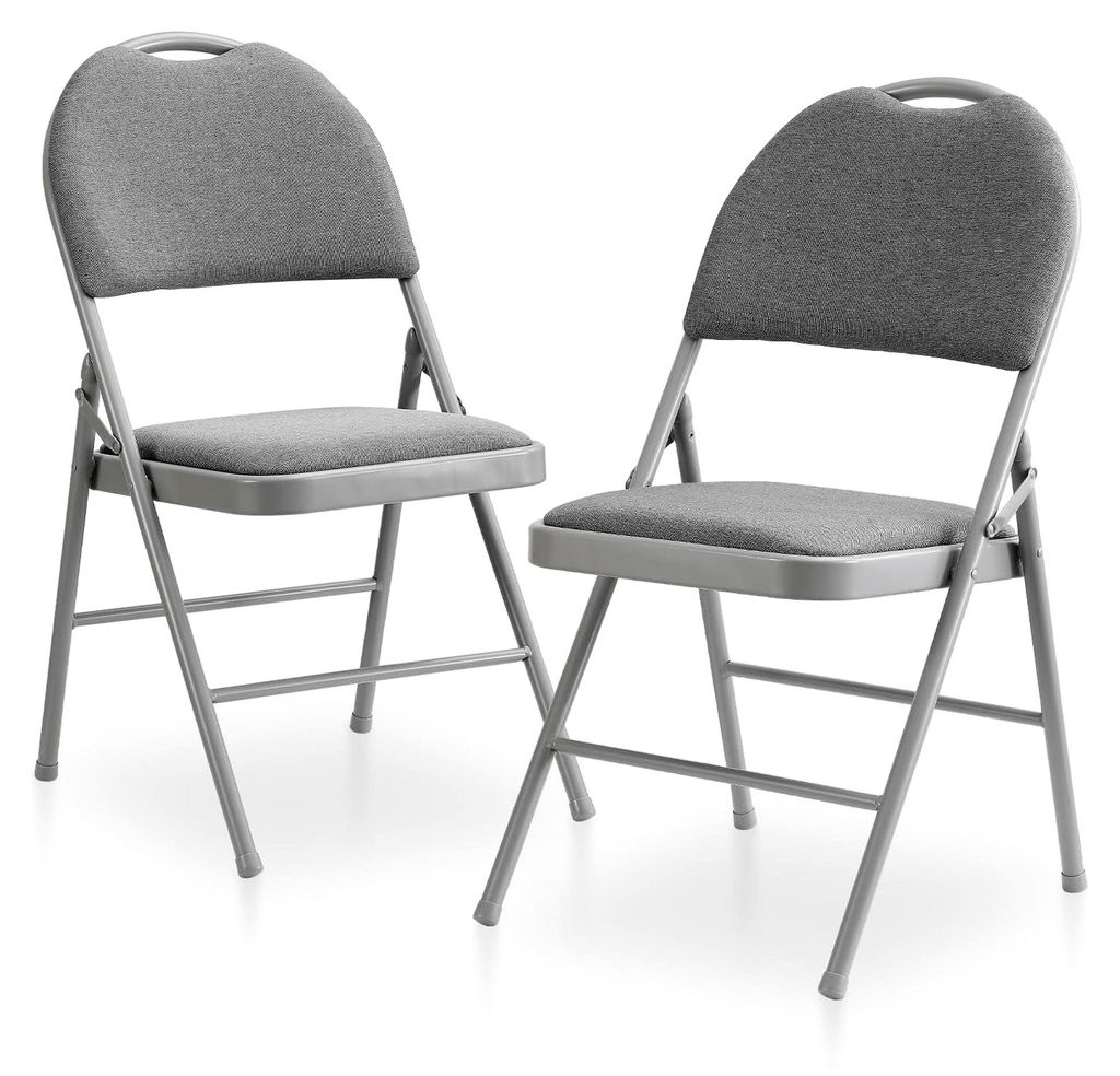 2er Set Klappstühle, Gepolstert, Grau, Klappsessel mit erhöhter Rückenlehne, Stapelstuhl für Garten, Balkon, Küche, Esszimmer, Büro, Outdoor