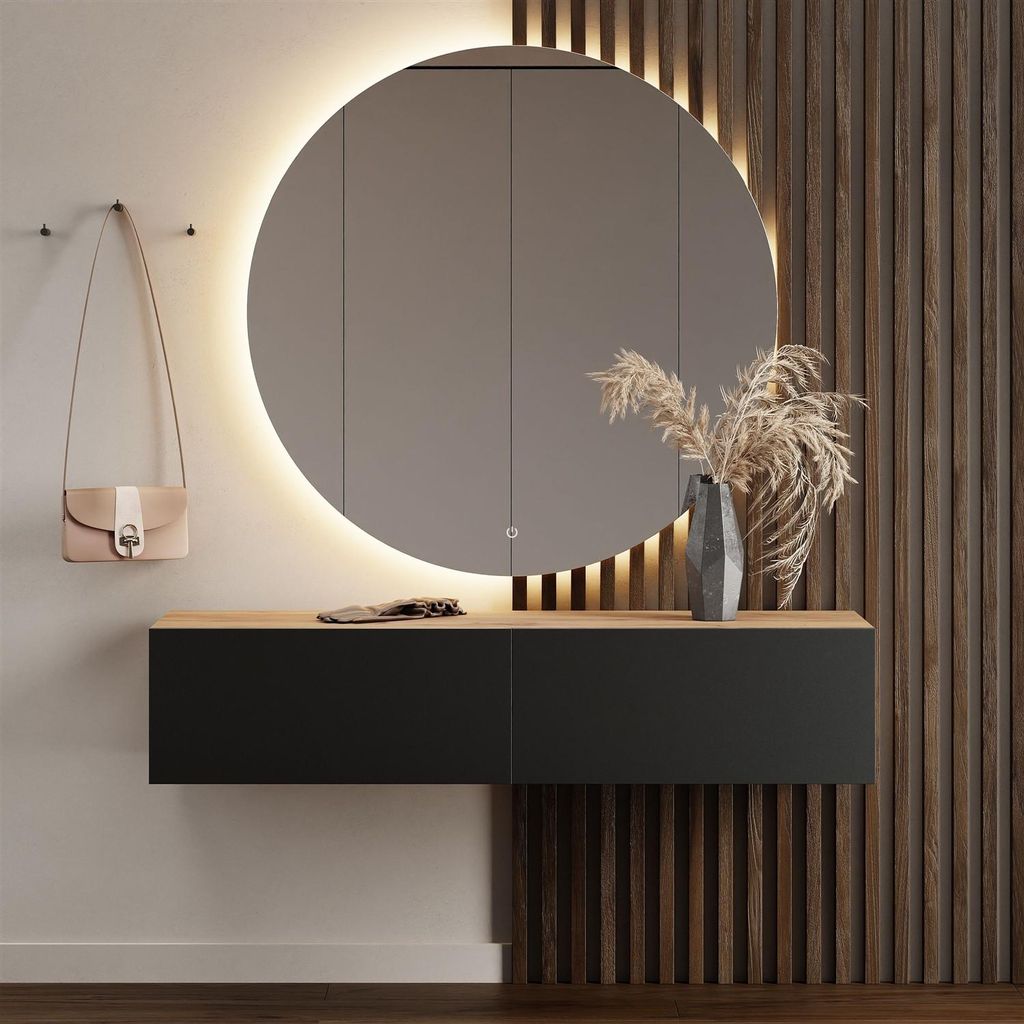 Planetmöbel Flur Möbel Garderobe Hängeschrank 1x 140 cm gold eiche / anthrazit, Wandgarderobe hängend oder stehend
