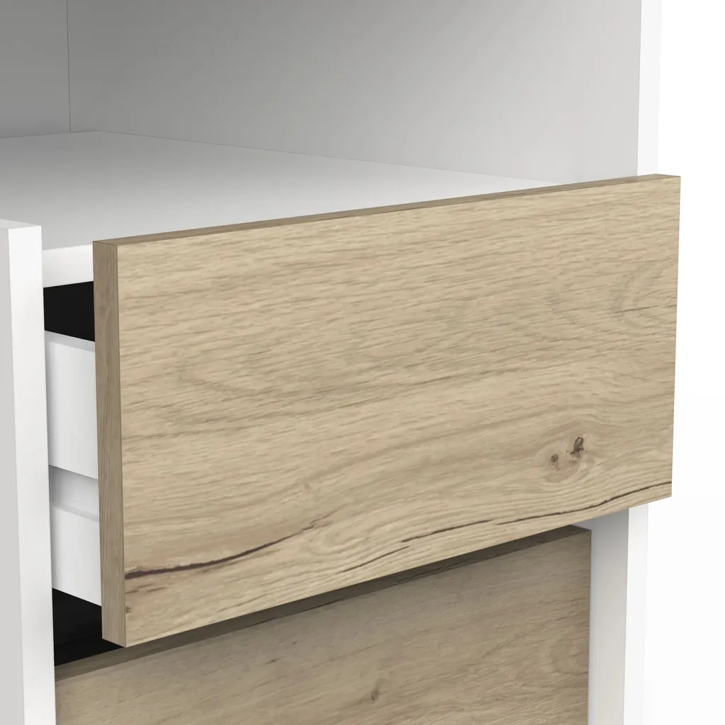 Bureau de Télétravail Harisson 117 cm avec Tiroirs Chêne et Blanc