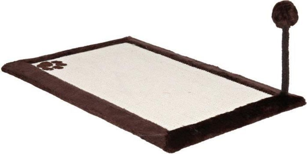Kratzmatte Katze Trixie Sisal Plüsch, 70x45 cm, mit Spielzeugfeder, Rutschfest, Dunkelbraun