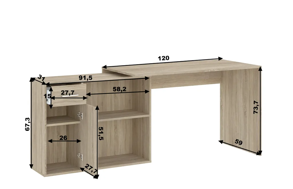 Bureau d’angle de télétravail WESLACO chêne sonoma idéal pour petit coin - 3