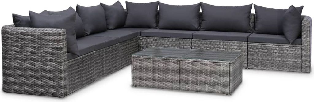 Möbel 8-tlg. Garten-Lounge-Set mit Auflagen Poly Rattan Grau - Balkonmöbel 44157